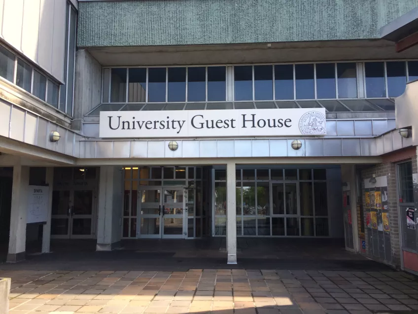 View of the entrance to the University Guest House. Photo by LU Accommodation.